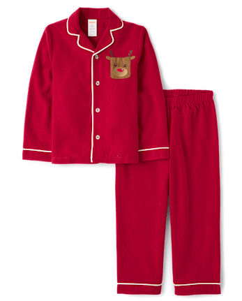 Kids Contrast Flannel Button Front Pajamas - CRIMSON