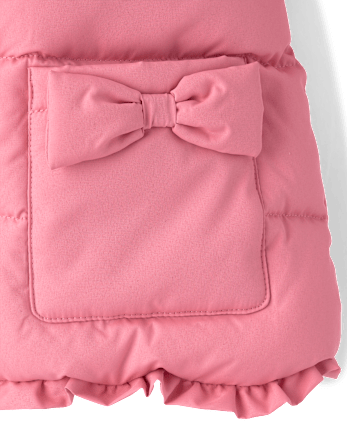 Girls Bow Ruffle Puffer Coat - Little Essentials - DECO SHELL
