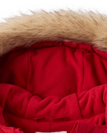 Girls Bow Ruffle Puffer Coat - Little Essentials - CRIMSON