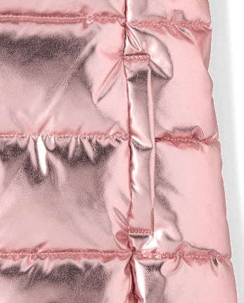 Girls Metallic Microfleece Lined Hooded Puffer Jacket - Little Essentials - METALLIC PINK