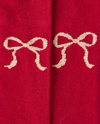 Girls Metallic Bow Tights - Tartan Remix - CRIMSON