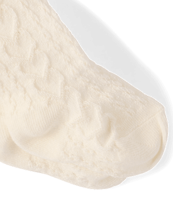 Baby Girls Heart Cable Knit Tights - Little Essentials - FAIR IVORY