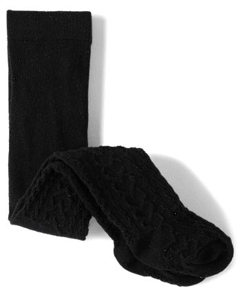 Baby Girls Heart Cable Knit Tights - Little Essentials - BLACK