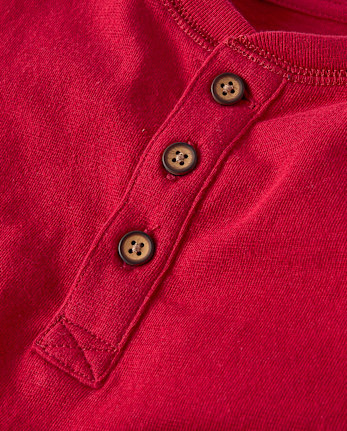 Boys Henley Top - Little Essentials - CRIMSON