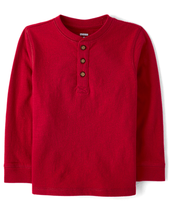 Boys Henley Top - Little Essentials - CRIMSON