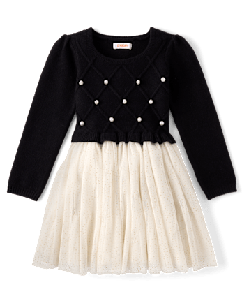 Girls Faux Pearl Tutu Dress - Tartan Remix - BLACK