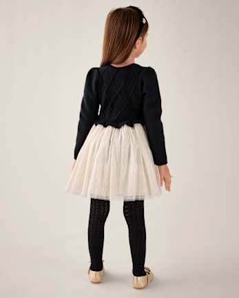 Girls Faux Pearl Tutu Dress - Tartan Remix - BLACK