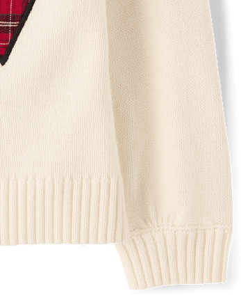 Girls Plaid Applique Bow Raglan Sweater - Tartan Remix - FAIR IVORY