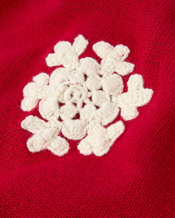 Girls Crochet Snowflake Raglan Sweater - Tartan Remix - CRIMSON
