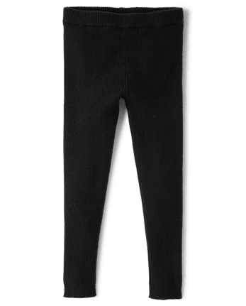 Girls Ribbed Sweater Leggings - Little Essentials - BLACK