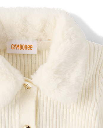 Girls Faux Fur Collar Cardigan - Tartan Remix - FAIR IVORY
