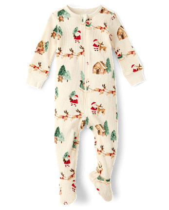 Baby Holiday Snug Fit Thermal Footed One Piece Pajamas - FAIR IVORY