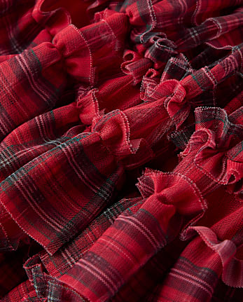 Girls Plaid Mesh Ruffle Tutu Skirt - Tartan Remix - CRIMSON