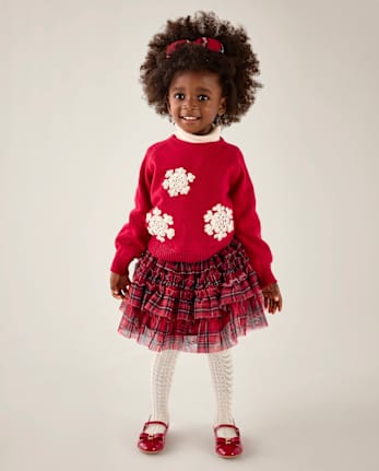 Girls Plaid Mesh Ruffle Tutu Skirt - Tartan Remix - CRIMSON