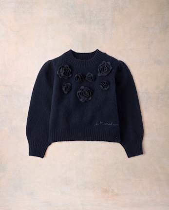 Toddler Girls Rosette Mock Neck Sweater - Marchesa Mini x Gymboree - NAVY SLATE