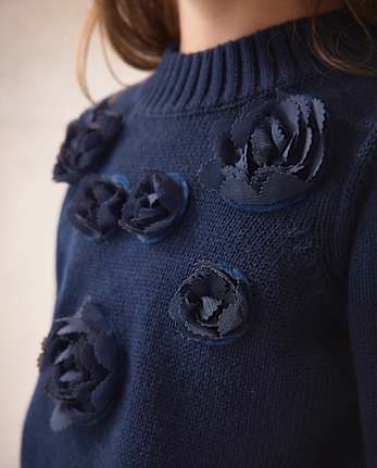 Toddler Girls Rosette Mock Neck Sweater - Marchesa Mini x Gymboree - NAVY SLATE