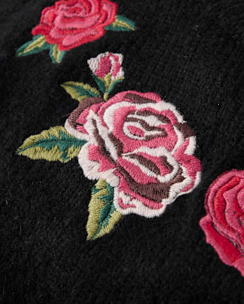 Girls Embroidered Rose Sweater - Marchesa Mini x Gymboree - BLACK