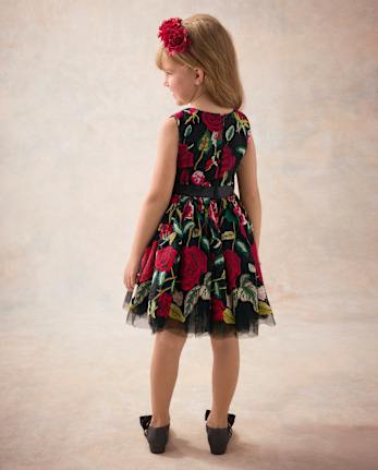 Girls Embroidered Floral Tulle Fit And Flare Dress - Marchesa Mini x Gymboree - BLACK