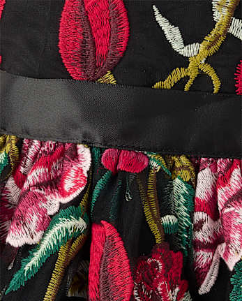 Girls Embroidered Floral Tulle Fit And Flare Dress - Marchesa Mini x Gymboree - BLACK