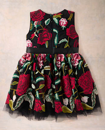 Girls Embroidered Floral Tulle Fit And Flare Dress - Marchesa Mini x Gymboree - BLACK