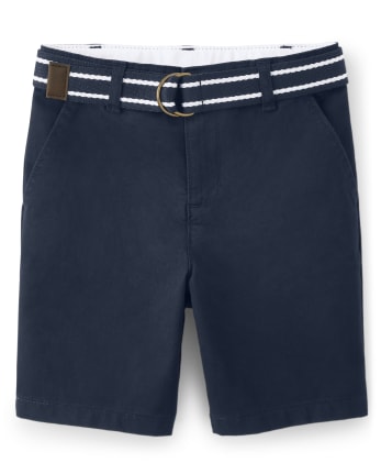 Boys Belted Chino Shorts with Stain and Wrinkle Resistance 4-Pack - Uniform