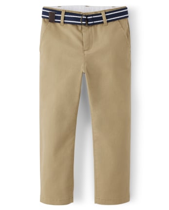 Boys Belted Chino Pants with Stain and Wrinkle Resistance 3-Pack - Uniform