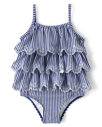 Girls Striped Eyelet 2-Piece Swim Set - Splish-Splash