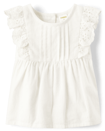 Girls Eyelet Top And Striped Tie Front Shorts 2-Piece Outfit Set - Linen