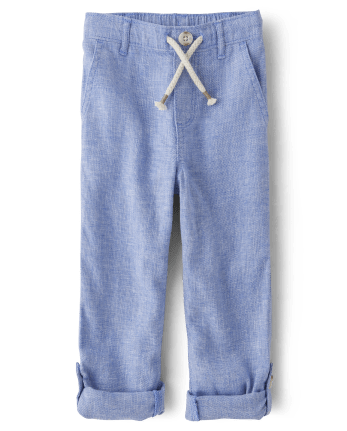 Conjunto de traje de 2 piezas con camisa con botones y pantalones sin cierres con puños enrollados para niños - Lino