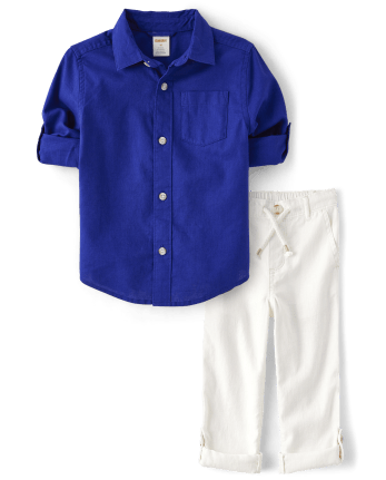 Conjunto de 2 piezas de camisa con botones y pantalones sin cierres para papá y yo para niños - Lino
