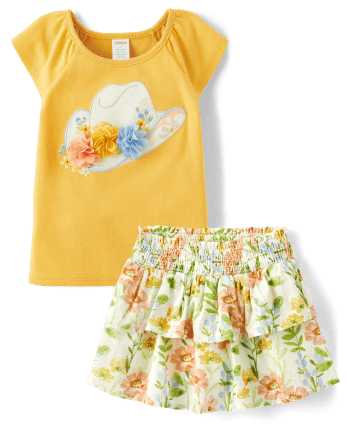 Girls Embroidered Cowgirl Hat 2-Piece Outfit Set - Prairie Fields