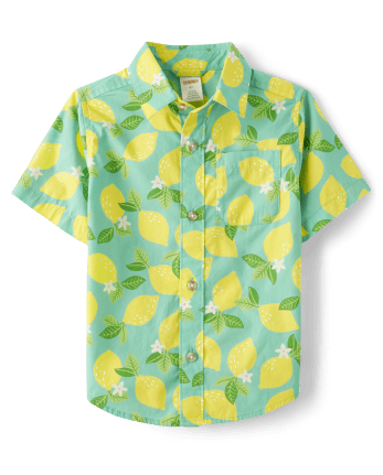 Boys Short Sleeve Lemon Print Button Up Shirt And Chino Shorts 2-Piece ...