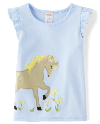 Girls Embroidered Horse 2-Piece Outfit Set - Prairie Fields