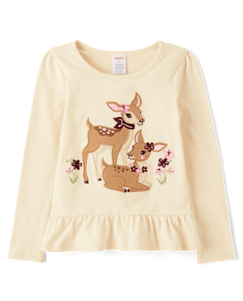 Girls Embroidered Deer 3-Piece Outfit Set - Country Charm