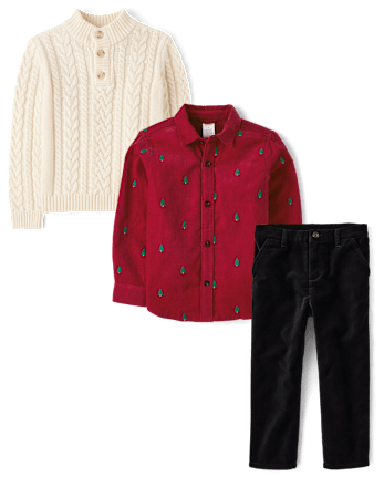 Boys Embroidered Christmas Tree 3-Piece Outfit Set - All Dressed Up