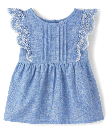 Girls Linen-Blend Eyelet 2-Piece Outfit Set