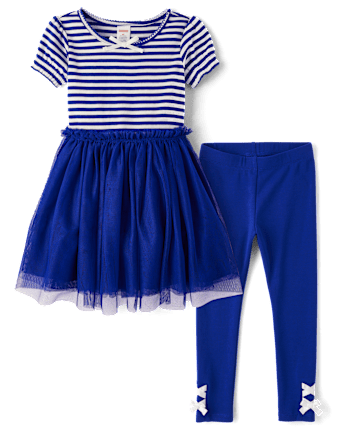 Girls Striped Dress 2-Piece Outfit Set - Little Essentials