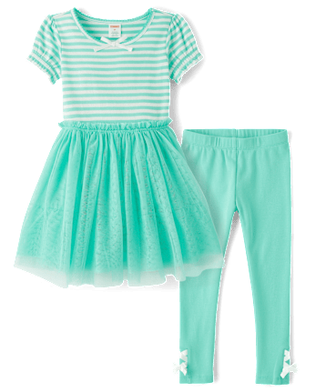 Girls Striped Dress 2-Piece Outfit Set - Little Essentials