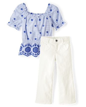 Girls Eyelet 2-Piece Outfit Set - Italian Riviera