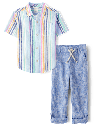 Boys Striped Linen-Blend 2-Piece Outfit Set - Italian Riviera