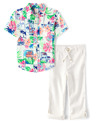 Boys Vacation Linen-Blend 2-Piece Outfit Set - Italian Riviera