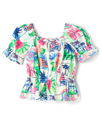 Girls Vacation Linen-Blend 2-Piece Outfit Set - Italian Riviera