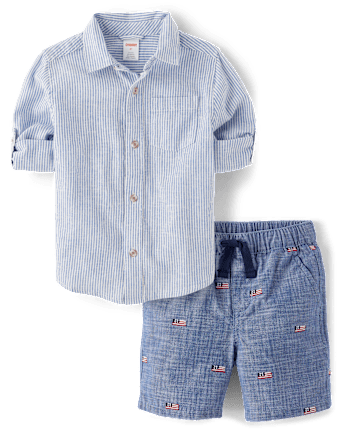 Boys Striped 2-Piece Outfit Set - American Cutie