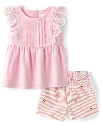 Girls Embroidered Cherry 2-Piece Outfit Set - Sweet Summer