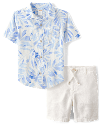 Kids Palm Linen-Blend 2-Piece Outfit Set