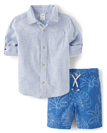 Kids Striped Linen-Blend 2-Piece Outfit Set