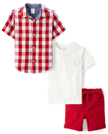 Boys Gingham 3-Piece Outfit Set - American Cutie
