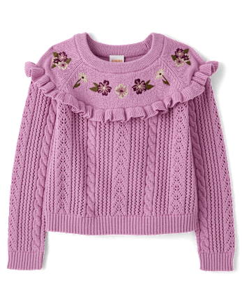 Girls Floral Pointelle Sweater 3-Piece Outfit Set - Magical Meadows