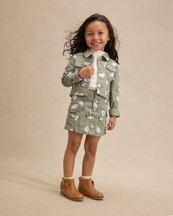 Girls Floral Utility Jacket 2-Piece Outfit Set - Magical Meadows