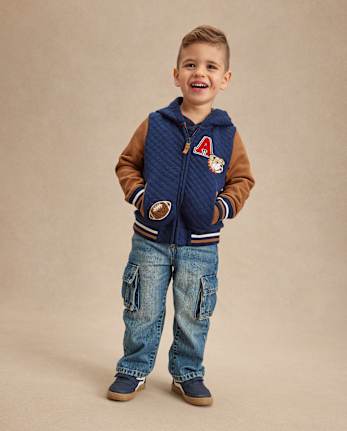 Kids Embroidered Varsity Zip Up Hoodie 3-Piece Outfit Set - Campus Cuties